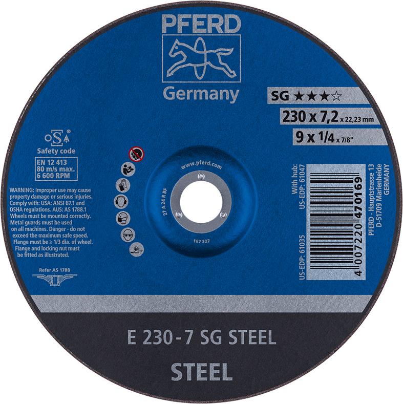 Disc de polizat SG STEEL pentru otel, 115x7,2mm, curbat, PFERD