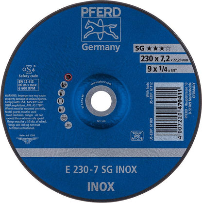 Disc de polizat SG INOX pentru inox, 115x7,2mm, curbat, PFERD