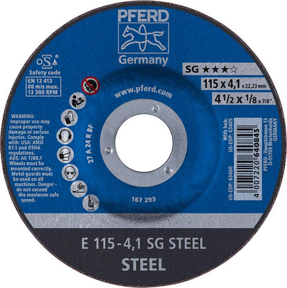 SG STEEL grinding disc for steel, 115x7.2mm, curved, PFERD