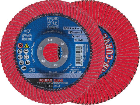 Disc lamelar POLIFAN CO SGP CURVE STEELOX, 125mm, gran.60, pentru sudura > 5mm, radial, PFERD - sefira.ro