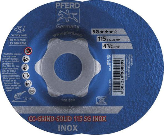 CC-Grind Solid SG INOX grinding disc for stainless steel, 115mm, PFERD