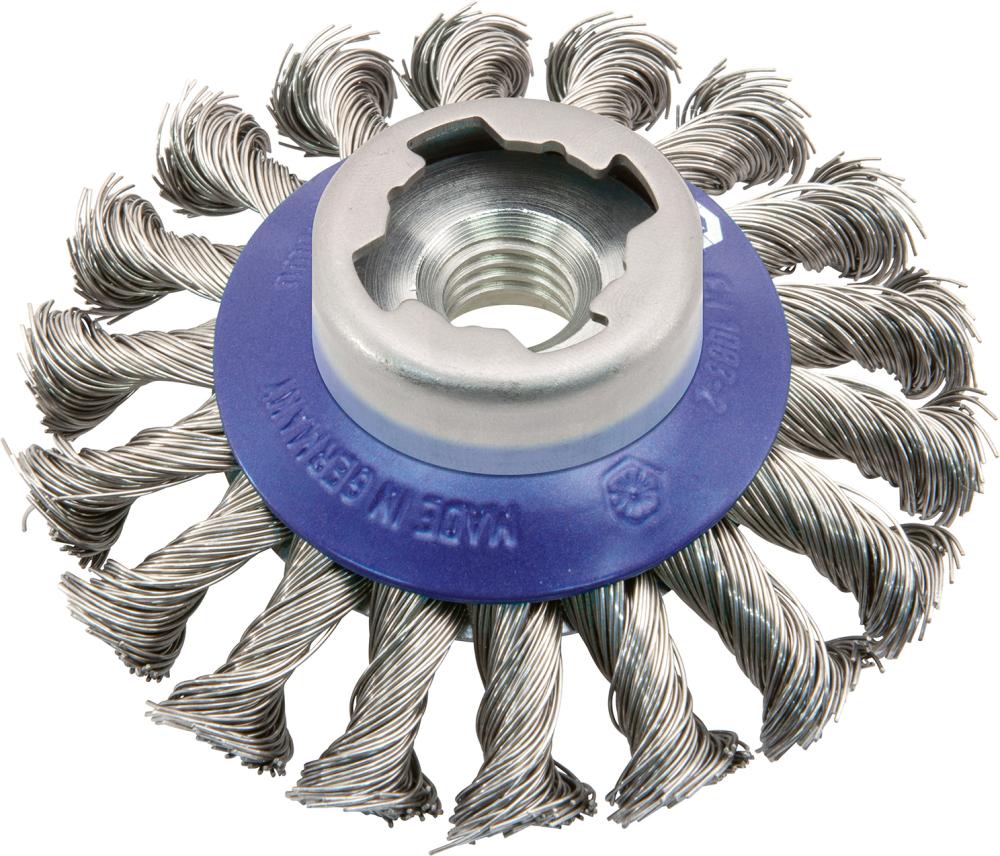 Perie de sarma din otel, conica, diam.100mm, sarma 0,5mm rasucita, prindere X-LOCK si M14, Osborn