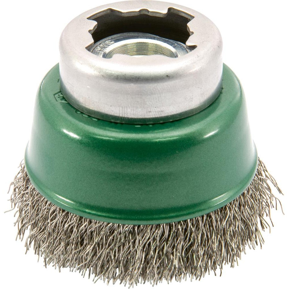 Perie de sarma din inox, tip oala, Ø perie 60mm, sarma 0,3mm ondulata, prindere X-LOCK si M14, OSBORN - sefira.ro