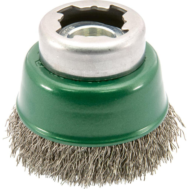 Perie de sarma din inox, tip oala, Ø perie 60mm, sarma 0,3mm ondulata, prindere X-LOCK si M14, OSBORN - sefira.ro