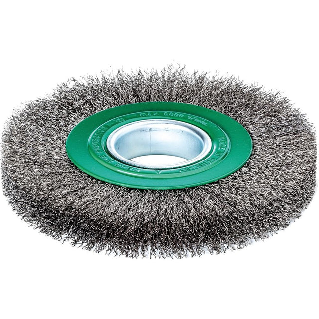 Perie de sarma din inox V2A, rotunda, diam.125mm, sarma 0,3mm ondulata, prindere 40mm, LESSMANN - sefira.ro