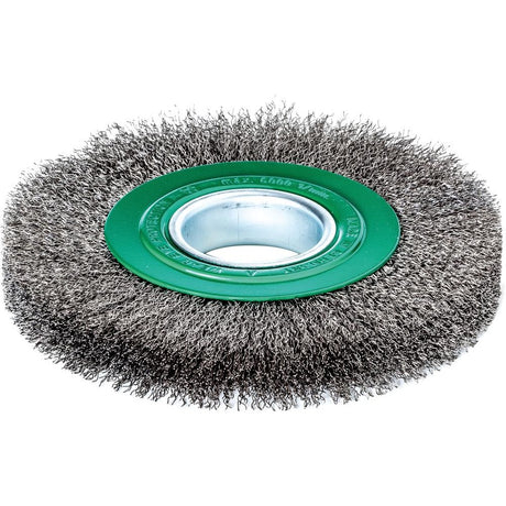 Perie de sarma din inox V4A, rotunda, diam.150mm, sarma 0,3mm ondulata, prindere 50mm, LESSMANN - sefira.ro