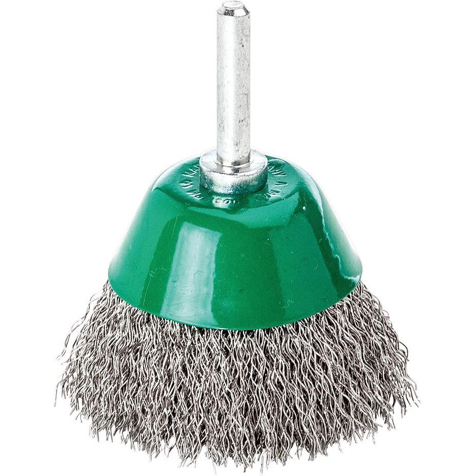 Perie de sarma din inox V2A, tip oala, cu coada 6mm, diam.50mm, sarma 0.3mm ondulata, LESSMANN - sefira.ro