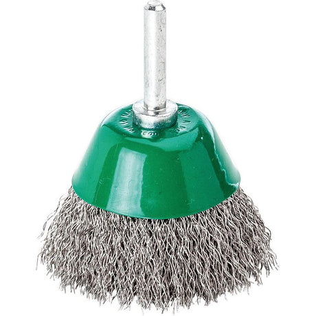 Perie de sarma din inox V2A, tip oala, cu coada 6mm, diam.50mm, sarma 0.3mm ondulata, LESSMANN - sefira.ro