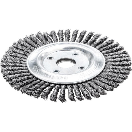 Perie de sarma din otel, rotunda, ingusta, diam.115mm, sarma 0,5mm rasucita, prindere 22,23mm, LESSMANN - sefira.ro