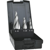 Set burghie HSS, in trepte, universal, ADVANCED LINE® cu 4 caneluri spiralate, Ø 4-30mm, 3buc, EXACT - sefira.ro