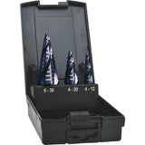 Set burghie HSS, in trepte, TiAIN, ADVANCED LINE® cu 4 caneluri spiralate, Ø 4-30mm, 3 buc, EXACT - sefira.ro