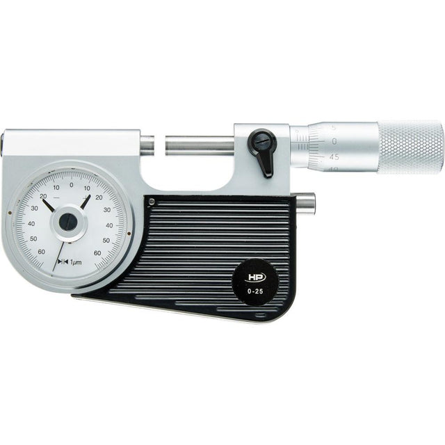 Micrometru de precizie, cu cadran, 0-25mm, ax Ø 7.5mm, pas 0.5mm, HELIOS PREISSER - sefira.ro