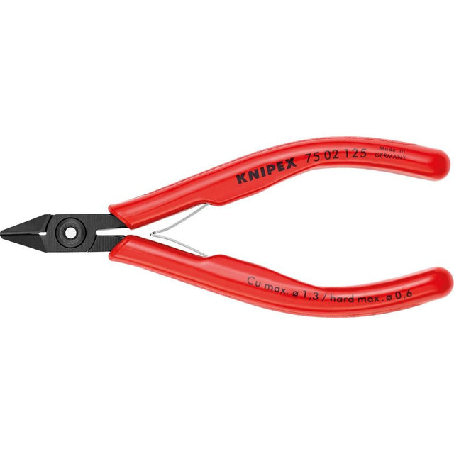 Cleste cu tais lateral pentru electronisti, 125 mm, arc dublu, cu fasete, 75 02 125, KNIPEX - sefira.ro