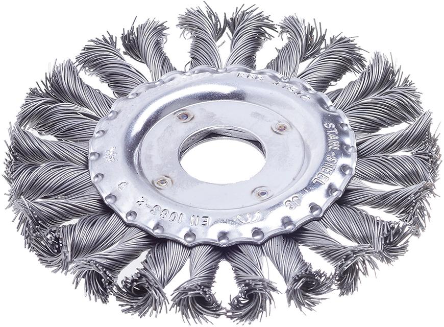 Perie de sarma din otel rotunda, sarma 0,5mm impletita, 115x12mm, gaura 22,5mm, FORUM - sefira.ro