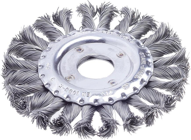 Perie de sarma din otel rotunda, sarma 0,5mm impletita, 115x12mm, gaura 22,5mm, FORUM - sefira.ro