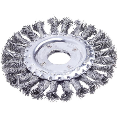 Perie de sarma din inox rotunda, sarma 0,5mm impletita, 115x12mm, gaura 22,2mm, FORUM - sefira.ro