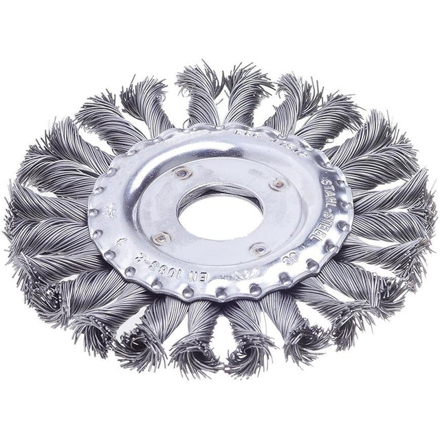 Perie de sarma din inox rotunda, sarma 0,5mm impletita, 115x12mm, gaura 22,2mm, FORUM - sefira.ro