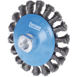 Perie de sarma din otel conica, sarma 0,5mm rasucita, 100x13mm, prindere M14x2, FORUM - sefira.ro