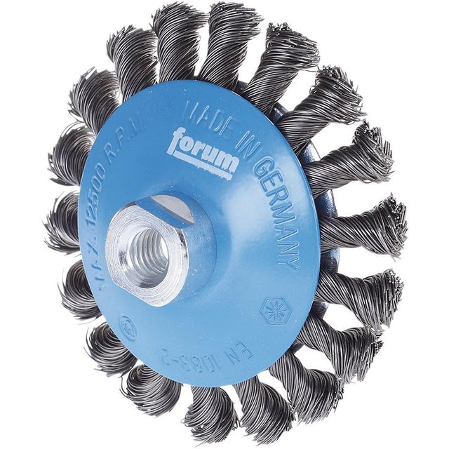 Perie de sarma din otel conica, sarma 0,5mm rasucita, 100x13mm, prindere M14x2, FORUM - sefira.ro