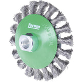 Perie de sarma din inox conica, sarma 0,5mm rasucita, 115x15mm, prindere M14x2, FORUM - sefira.ro