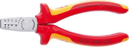 VDE crimping pliers, bicomponent handle, 145mm, 0.25-2.5mm², 4 crimping slots, KNIPEX