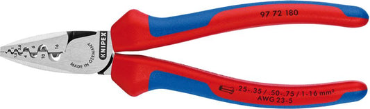 Crimping pliers, bicomponent handle, 180mm, 0.25-16mm², 9 crimping slots, KNIPEX