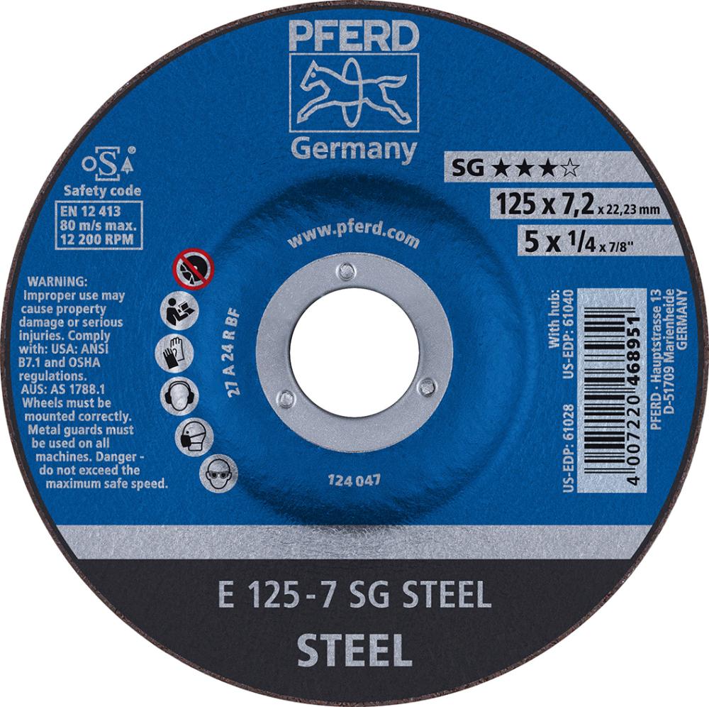 SG STEEL grinding disc for steel, 115x7.2mm, curved, PFERD