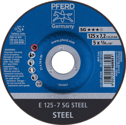 Disc de polizat SG STEEL pentru otel, 115x7,2mm, curbat, PFERD