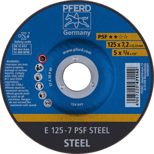 PSF STEEL grinding disc for steel, 115x7.2mm, curved, PFERD