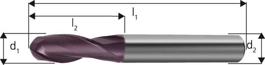 Solid carbide ball end mill, 0.5mm, TiAlN, DIN6535 HA, FORUM