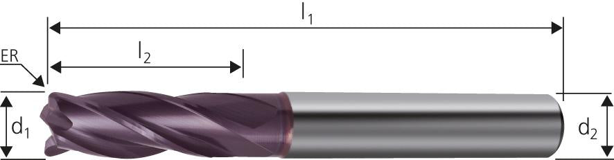 Solid carbide toroidal end mill, 6.00/1.0mm, TiAIN, DIN6527L, FORUM