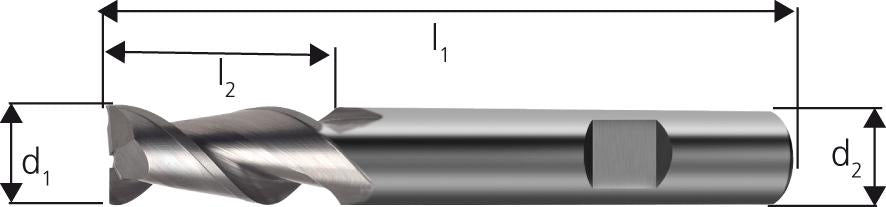 Long cylindrical end mill, solid carbide, for Aluminum, 3mm, 2 flutes, DIN6527K, FORUM