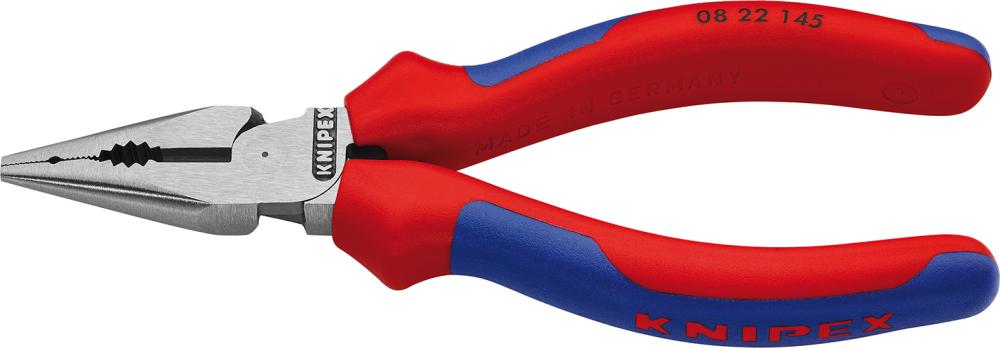 Combination pliers with pointed tip, 145 mm, polished head, insulated handle, KNIPEX