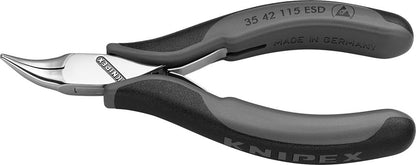 ESD protection pliers, for electronics, 115mm, semi-round jaws 22.5mm, bent 45°, smooth, KNIPEX