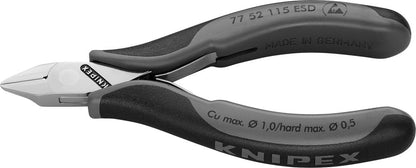 ESD-protected side-cutting pliers, for electronics, 115mm, flat pointed head, DIN9654, KNIPEX