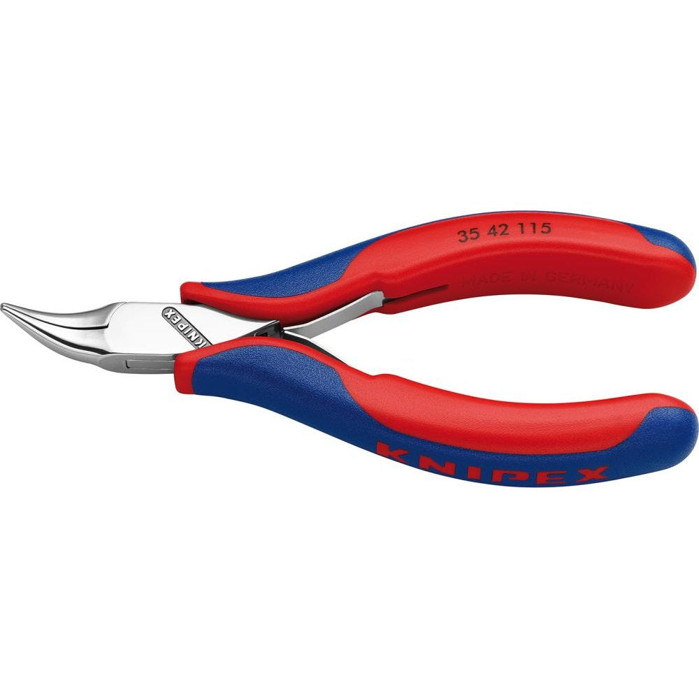 Cleste de prindere pentru electronisti, 115mm, bacuri semirotunde 22.5mm, indoite 45°, netede, 35 42 115, KNIPEX - sefira.ro