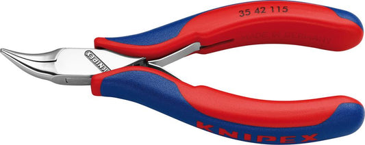 Electronics pliers, 115mm, 22.5mm semi-round jaws, 45° bent, smooth, KNIPEX