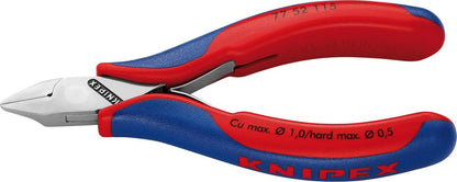 Electronics side-cutting pliers, 115 mm, polished head, flat point, with small facets, KNIPEX