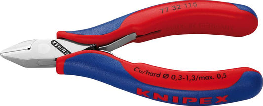 Side-cutting pliers for electronics, 115 mm, polished head, sharp, with small facets, KNIPEX