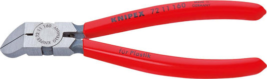 Pliers with bent side cutting edge, 45°, for plastic veneers, 160 mm, KNIPEX