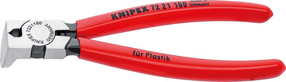 Pliers with bent side cutting edge, 85°, for plastic veneers, 160 mm, KNIPEX