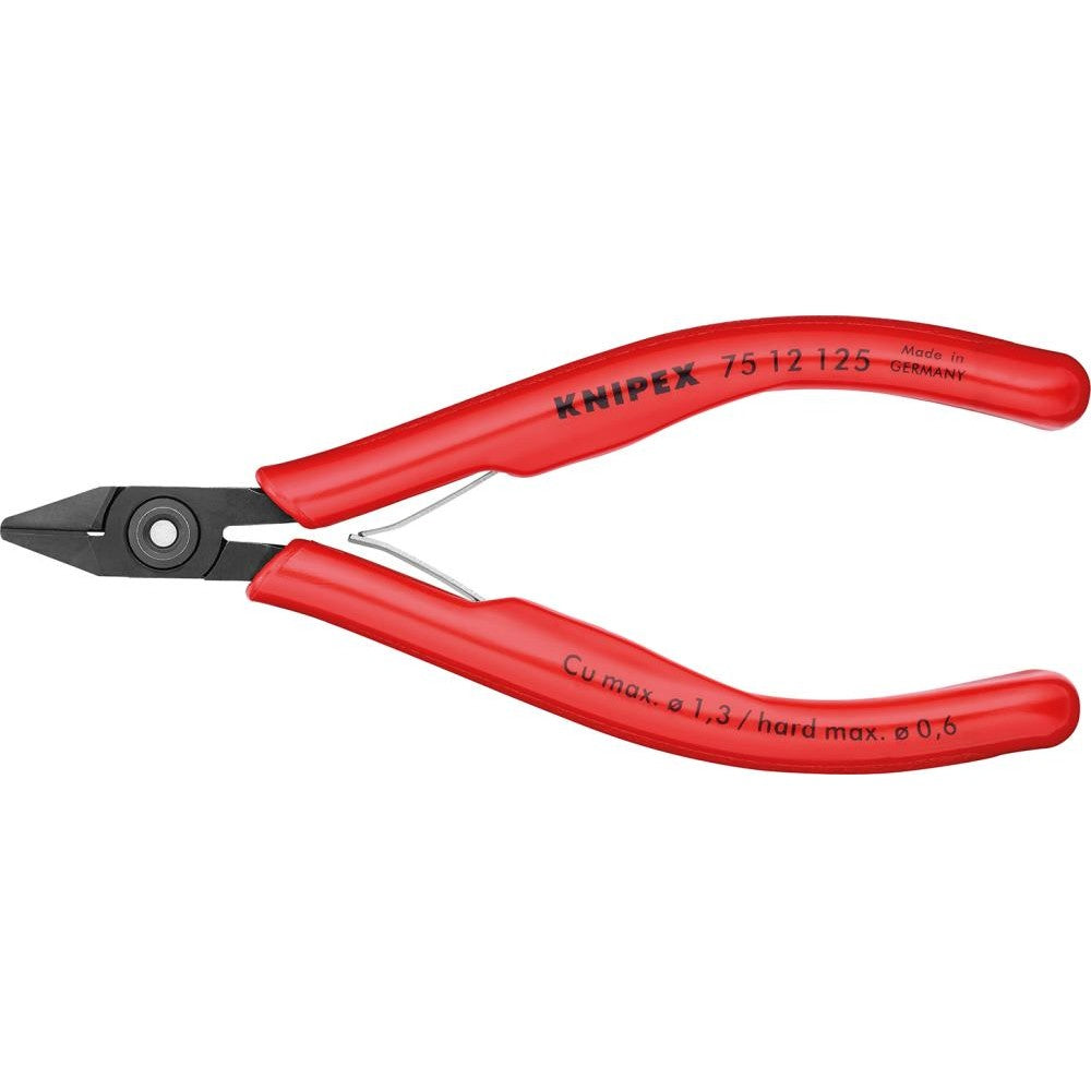 Cleste cu tais lateral pentru electronisti, 125 mm, arc dublu, cu fasete si clema de sarma, 75 12 125, KNIPEX - sefira.ro