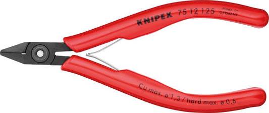 Electronics side cutters, 125 mm, double spring, with facets and wire clamp, KNIPEX