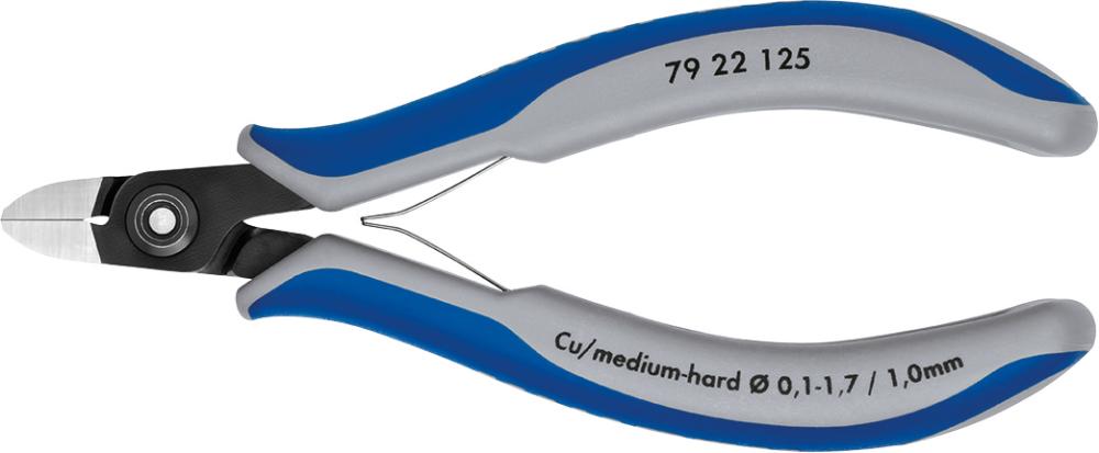 Precision side-cutting pliers for electronics, 125mm, without facets, round head, DIN 9654, KNIPEX