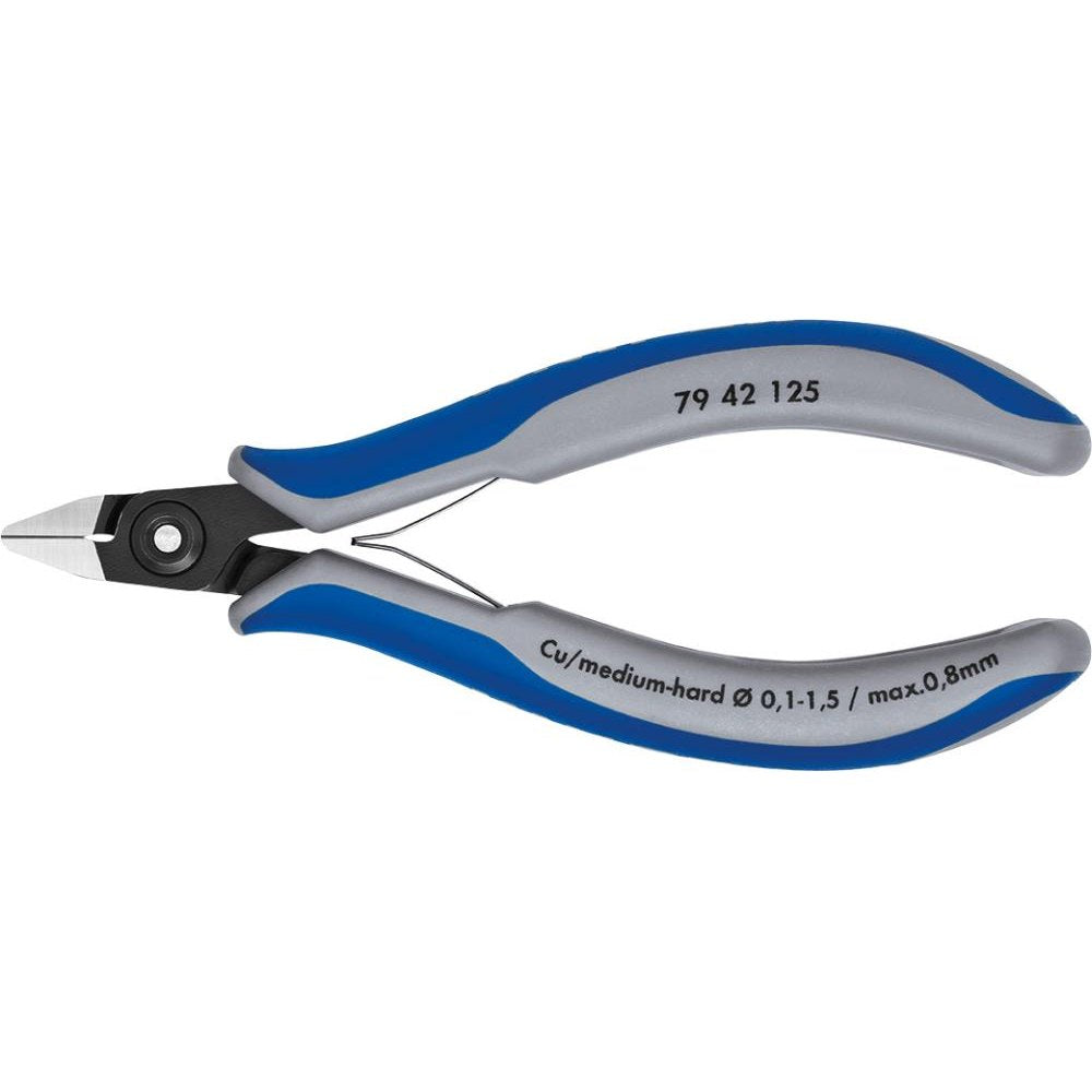 Cleste cu tais lateral, de precizie, pentru electronisti, 125mm, fara fasete, cap ascutit, 79 42 125, KNIPEX - sefira.ro