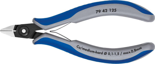 Precision side-cutting pliers for electronics, 125mm, without facets, pointed head, DIN 9654, KNIPEX