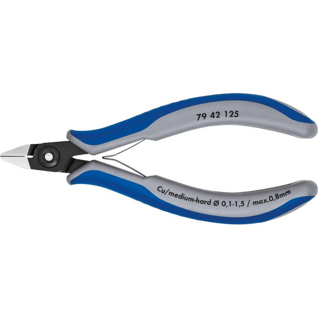 Cleste cu tais lateral, de precizie, pentru electronisti, 125mm, fara fasete, cap ascutit, 79 42 125, KNIPEX - sefira.ro