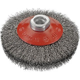 Perie de sarma conica, din otel, sarma 0,3 ondulata, 100x10mm, prindere M14, FORUM - sefira.ro