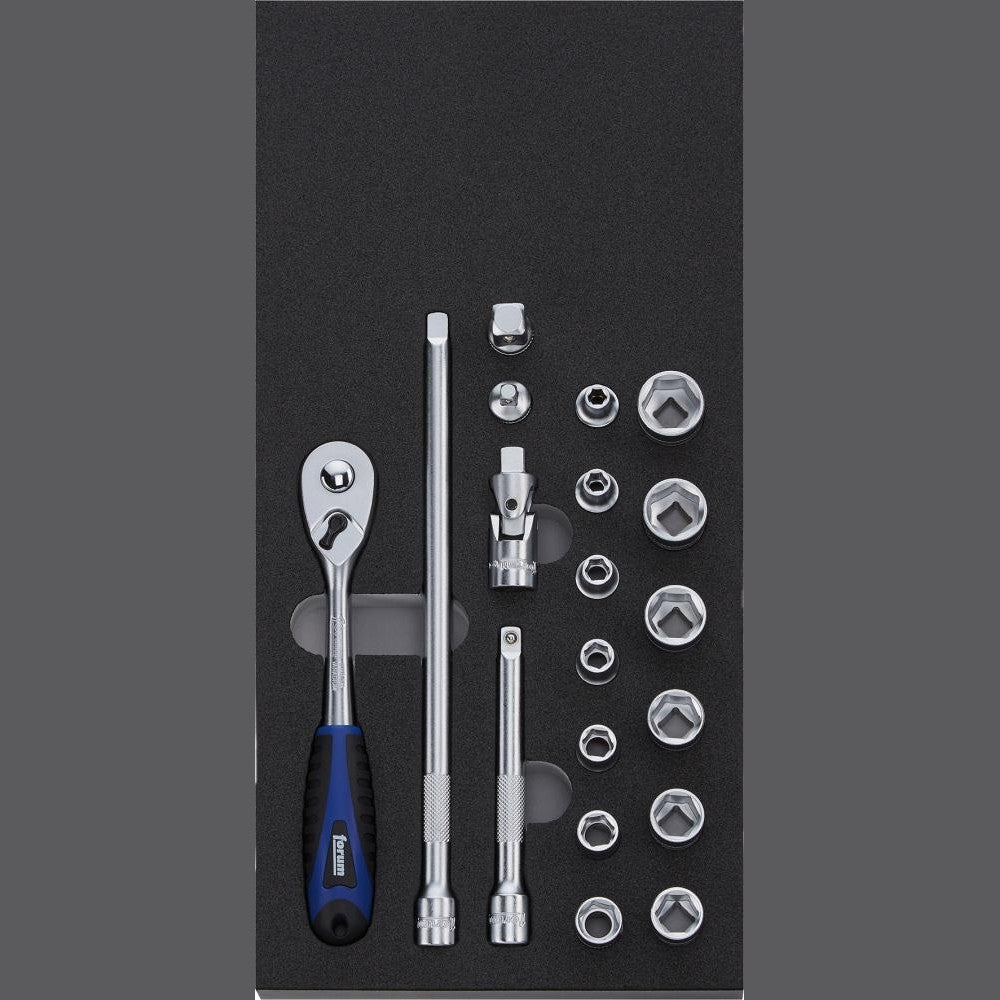 Modul chei tubulare si antrenor clichet 3/8", 19 buc, FORUM - sefira.ro