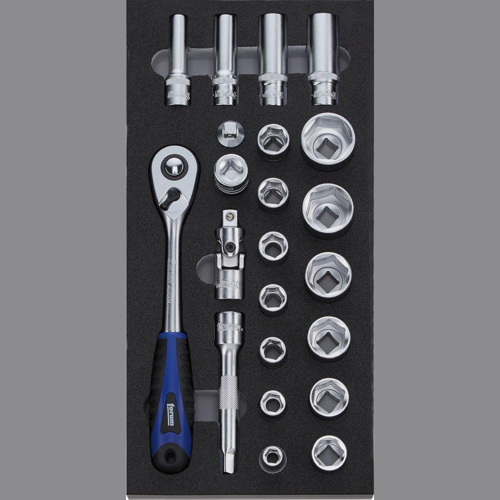 Modul chei tubulare si antrenor clichet 1/2", 23 buc, FORUM - sefira.ro